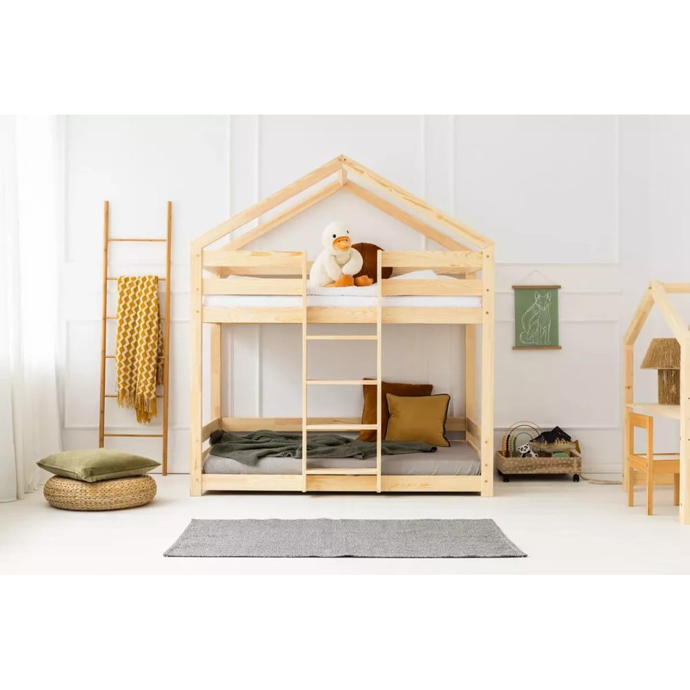 Letto da bambini a forma di casa/a castello di colore naturale con rete inclusa 90x180 cm DMPN – Adeko | Letti per bambini