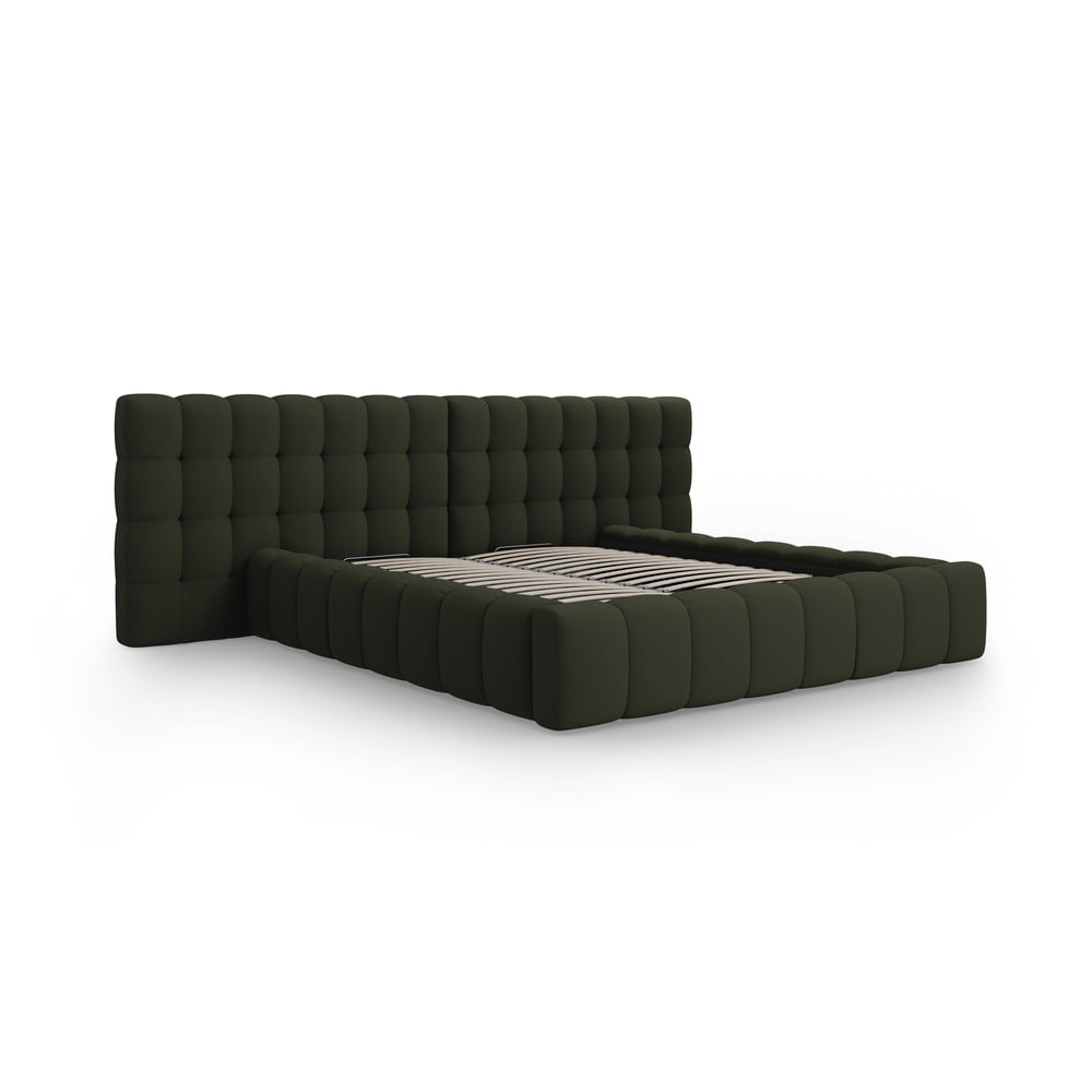 Letto matrimoniale imbottito verde con spazio contenitivo e rete 200x200 cm Mamaia - Micadoni Home | Letti matrimoniali