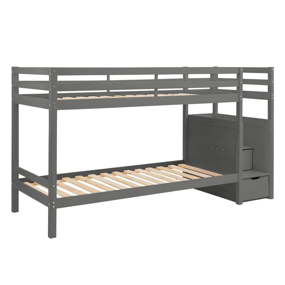 Letto a castello grigio in pino con contenitore 90x200 cm Alpi - Støraa | Letti per bambini