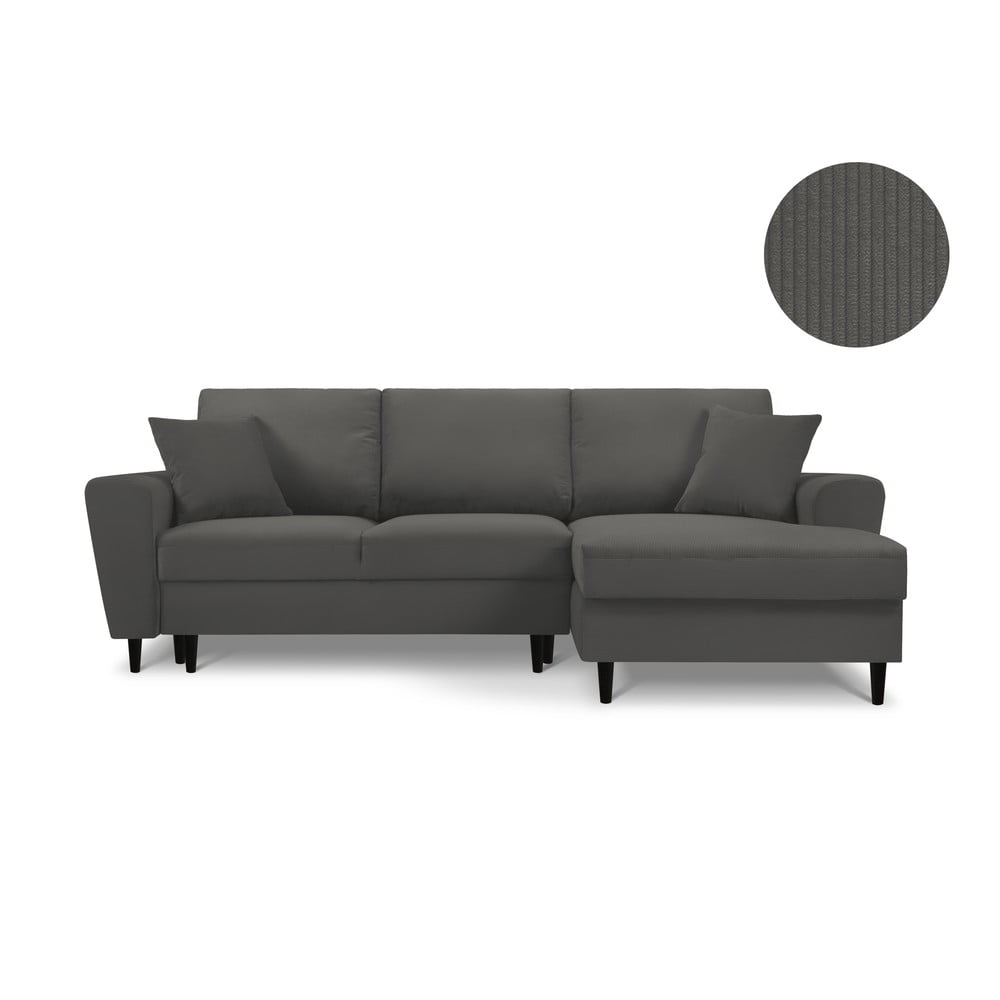 Divano letto angolare in velluto a coste grigio scuro, angolo destro Jazz - Kooko Home | Divani ad angolo