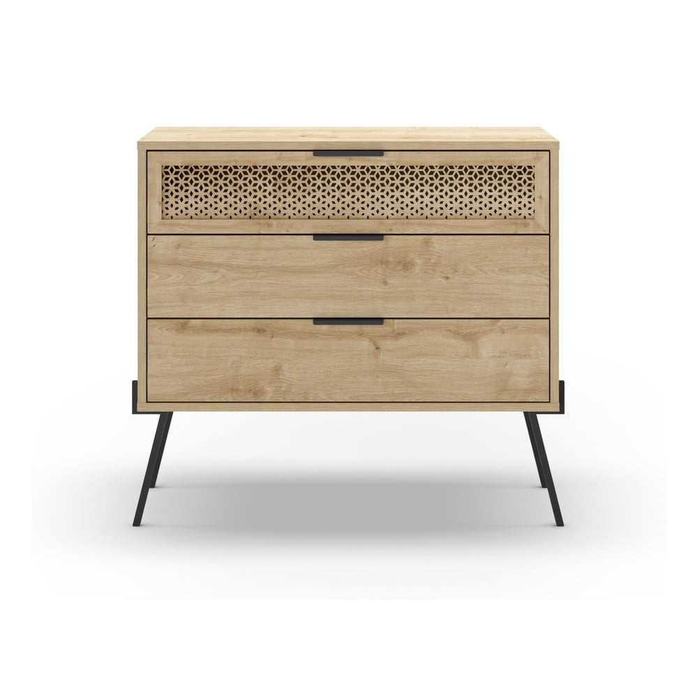 Cassettiera bassa in rovere decorato in colore naturale 90x83 cm Ecrin - Marckeric | Cassettiere