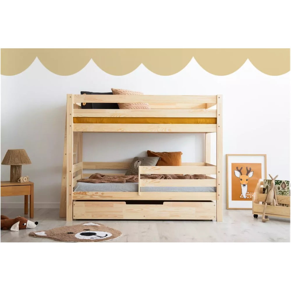 Letto da bambini a castello/estraibile di colore naturale con contenitore con rete inclusa 90x200 cm CLPB – Adeko | Letti per bambini