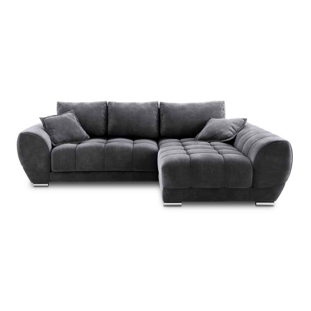 Divano letto angolare grigio scuro con rivestimento in velluto, angolo destro Nuage - Windsor & Co Sofas | Divani ad angolo