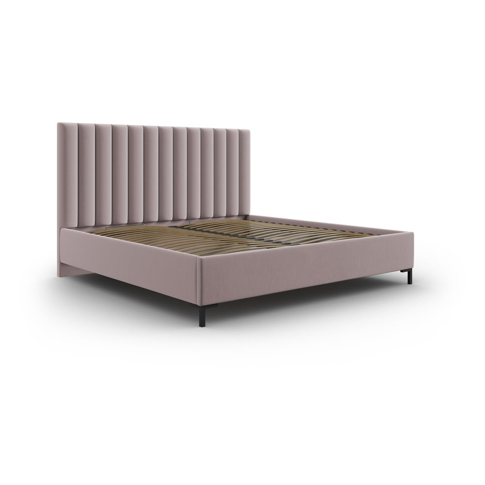 Letto matrimoniale imbottito rosa chiaro con contenitore con griglia 200x200 cm Casey - Mazzini Beds | Letti matrimoniali