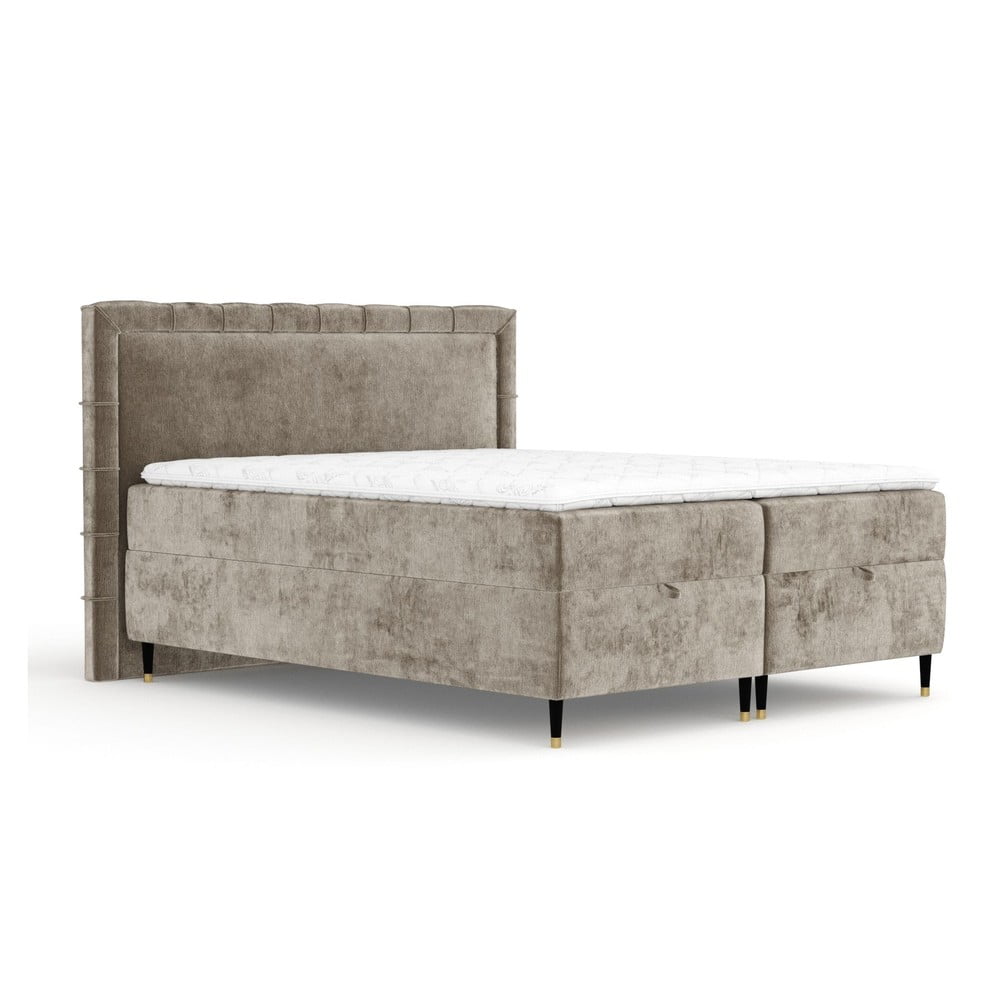 Letto boxspring beige con spazio contenitivo 160x200 cm Voyage - Maison de Rêve | Letti boxspring