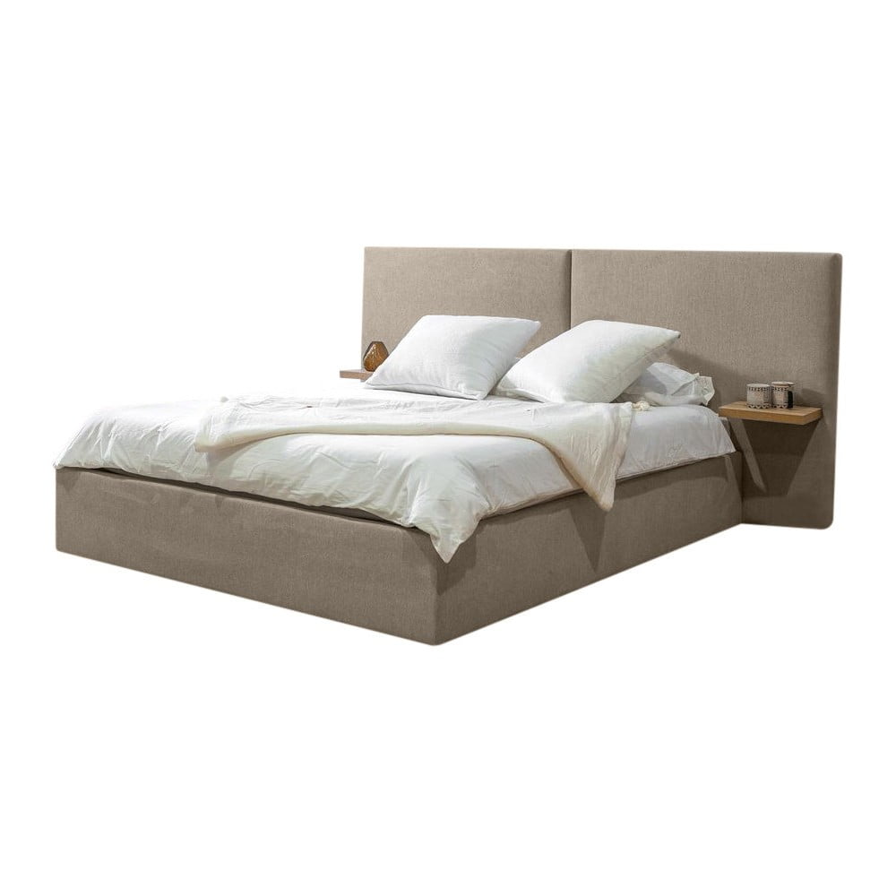 Letto matrimoniale imbottito beige con contenitore con griglia 160x200 cm Blandine - Bobochic Paris | Letti matrimoniali