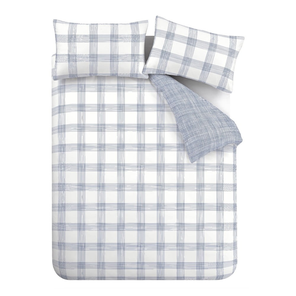 Biancheria da letto bianca/blu in cotone per letto matrimoniale/per letto esteso 260x220 cm Marlow Check – Bianca | Biancheria da letto