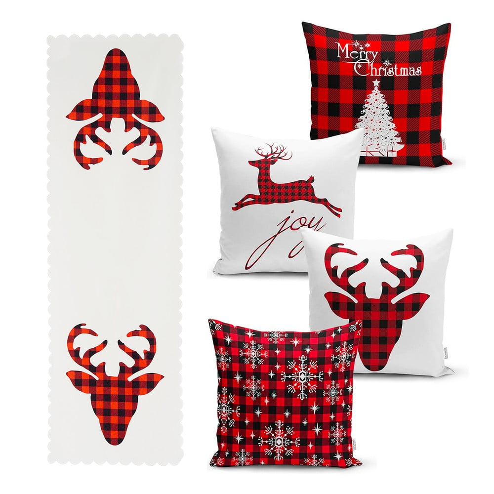 Set di 4 federe natalizie e runner da tavola in tartan natalizio - Minimalist Cushion Covers | Federe