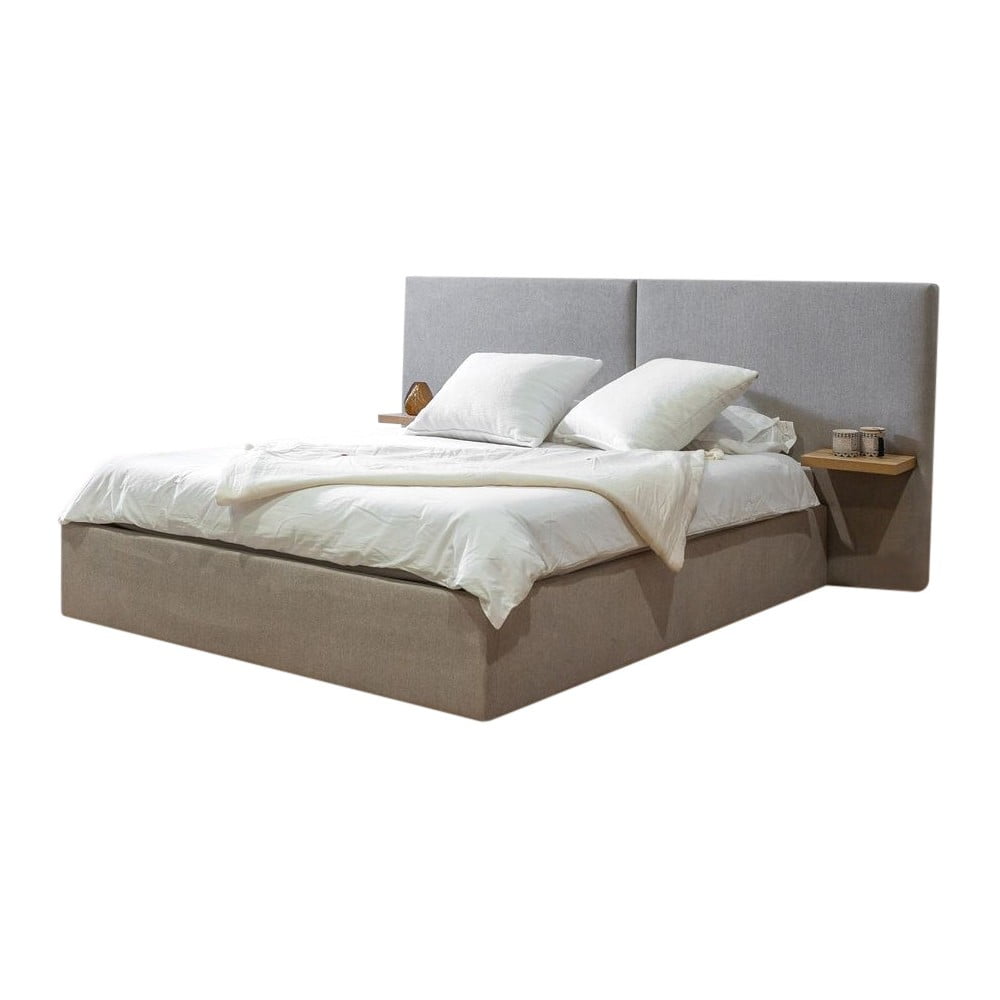 Letto matrimoniale imbottito grigio chiaro con vano contenitore con griglia 160x200 cm Blandine - Bobochic Paris | Letti matrimoniali