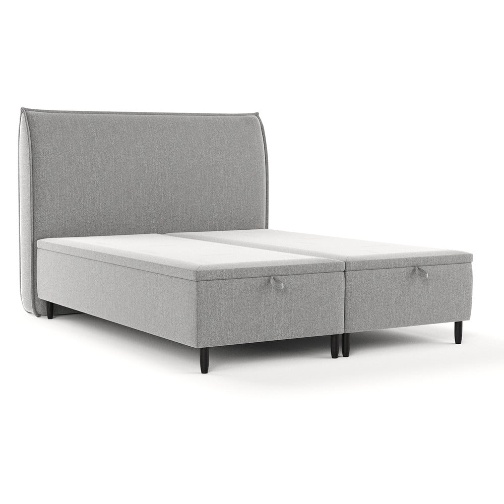 Letto matrimoniale imbottito grigio chiaro con contenitore 160x200 cm Pearl - Maison de Rêve | Letti matrimoniali