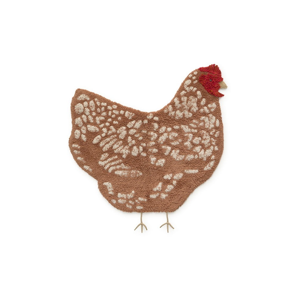 Tappeto marrone lavabile in cotone tessuto a mano 110x100 cm Chicken - Lorena Canals | Tappeti per bambini
