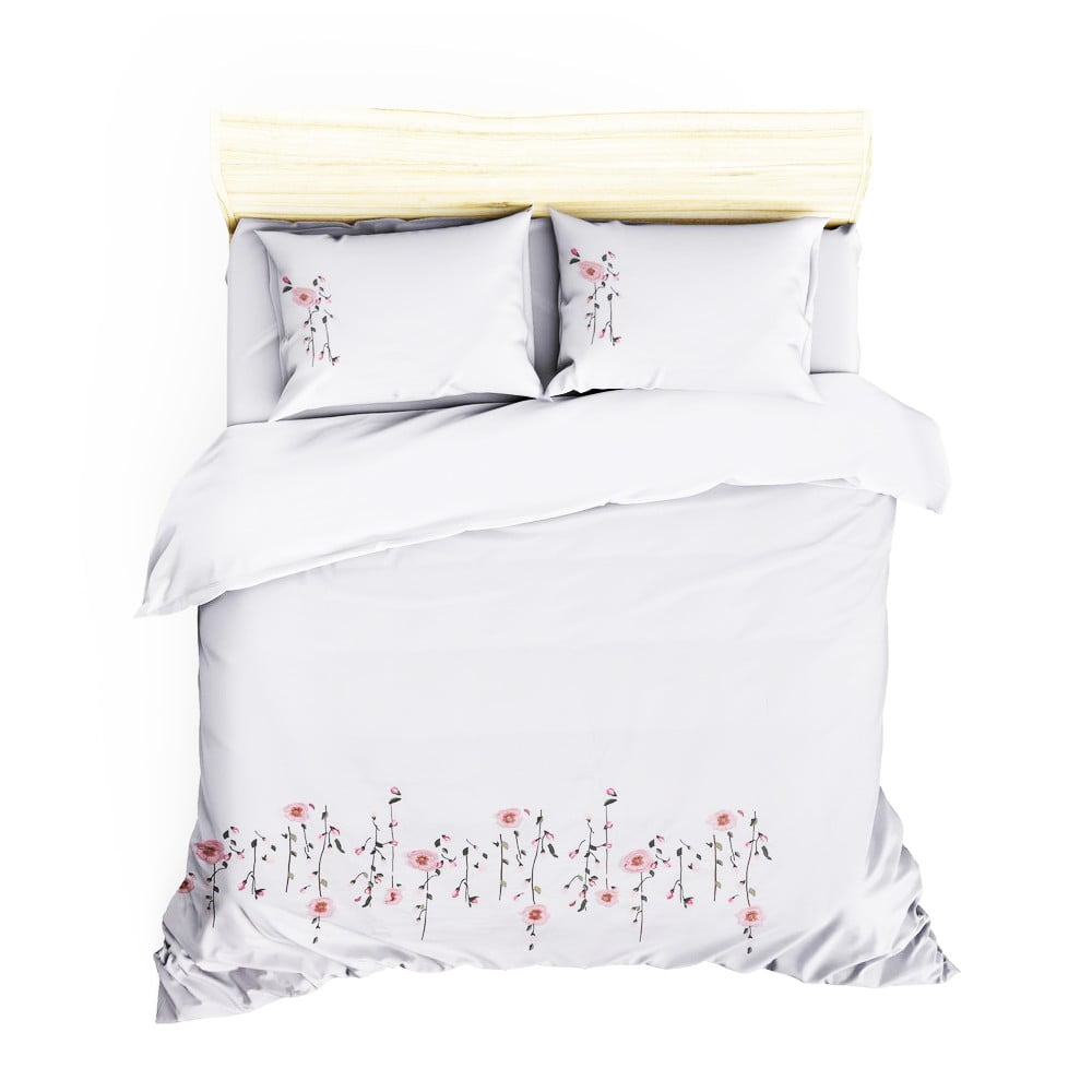 Biancheria da letto in cotone sateen bianco con lenzuolo per letto matrimoniale Bianco, 200 x 220 cm Perla - Mijolnir | Biancheria da letto