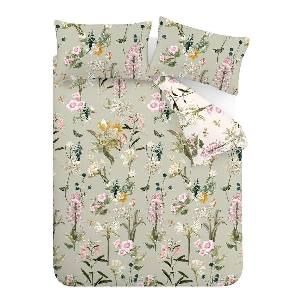 Biancheria da letto verde chiaro in cotone per letto matrimoniale/per letto esteso 230x220 cm Exotic Floral – RHS | Biancheria da letto