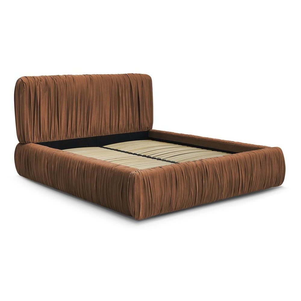 Letto matrimoniale arancione imbottito con spazio contenitivo con rete inclusa 180x200 cm Blair – Bobochic Paris | Letti matrimoniali