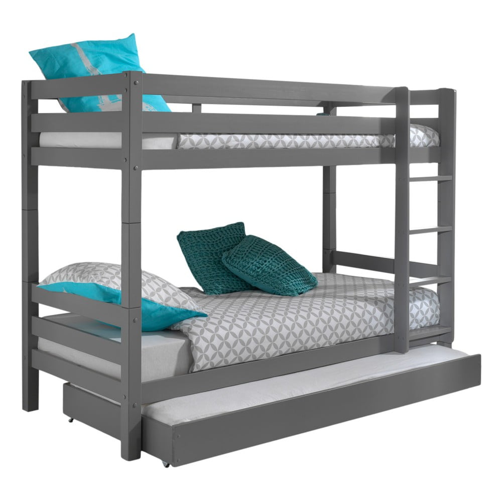 Letto a castello grigio in legno di pino con spazio di archiviazione PINO - Vipack | Letti per bambini