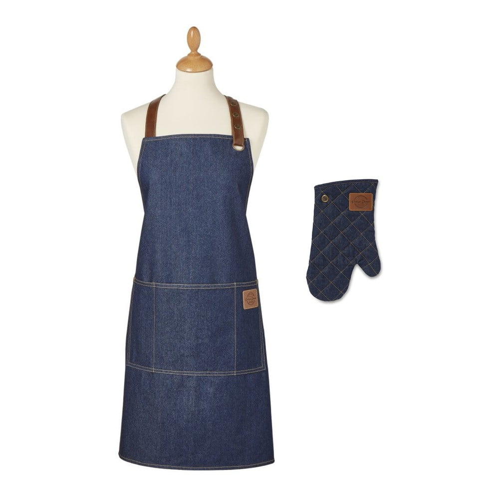 Set con grembiule e guanto da forno Oxford Denim - Cooksmart ® | Set di tessili da cucina
