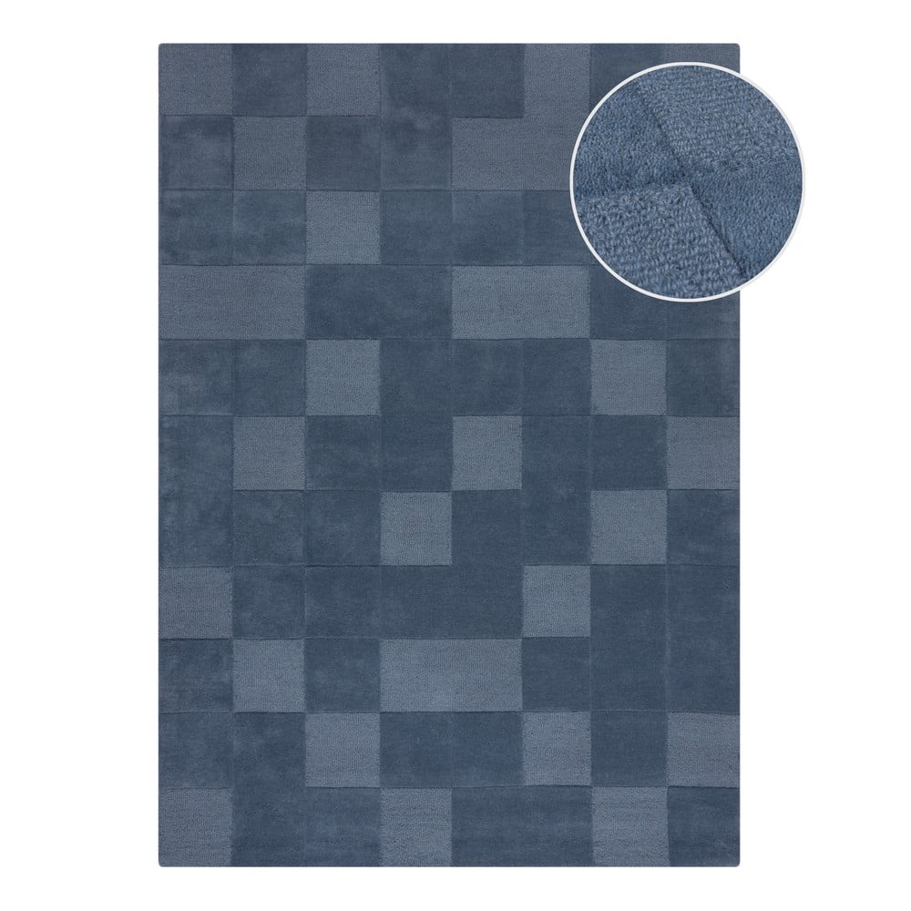 Tappeto in lana blu scuro tessuto a mano 160x230 cm Checkerboard - Flair Rugs | Tappeti