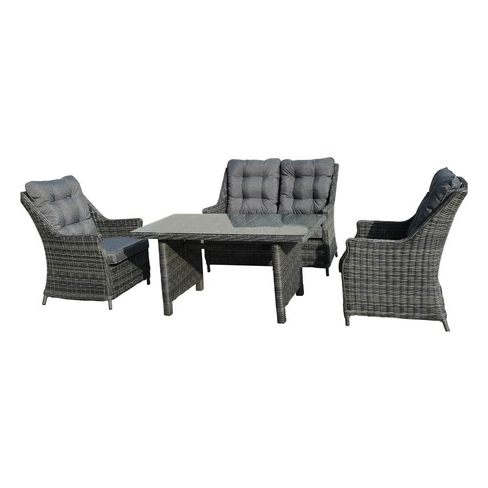Set da giardino in rattan artificiale grigio per 4 persone New York - Rojaplast | Set di mobili da giardino