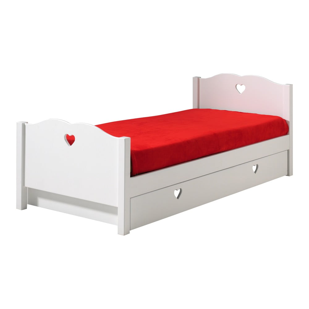 Letto per bambini in legno di pino bianco con letto estraibile con contenitore 90x200 cm AMORI - Vipack | Letti per bambini