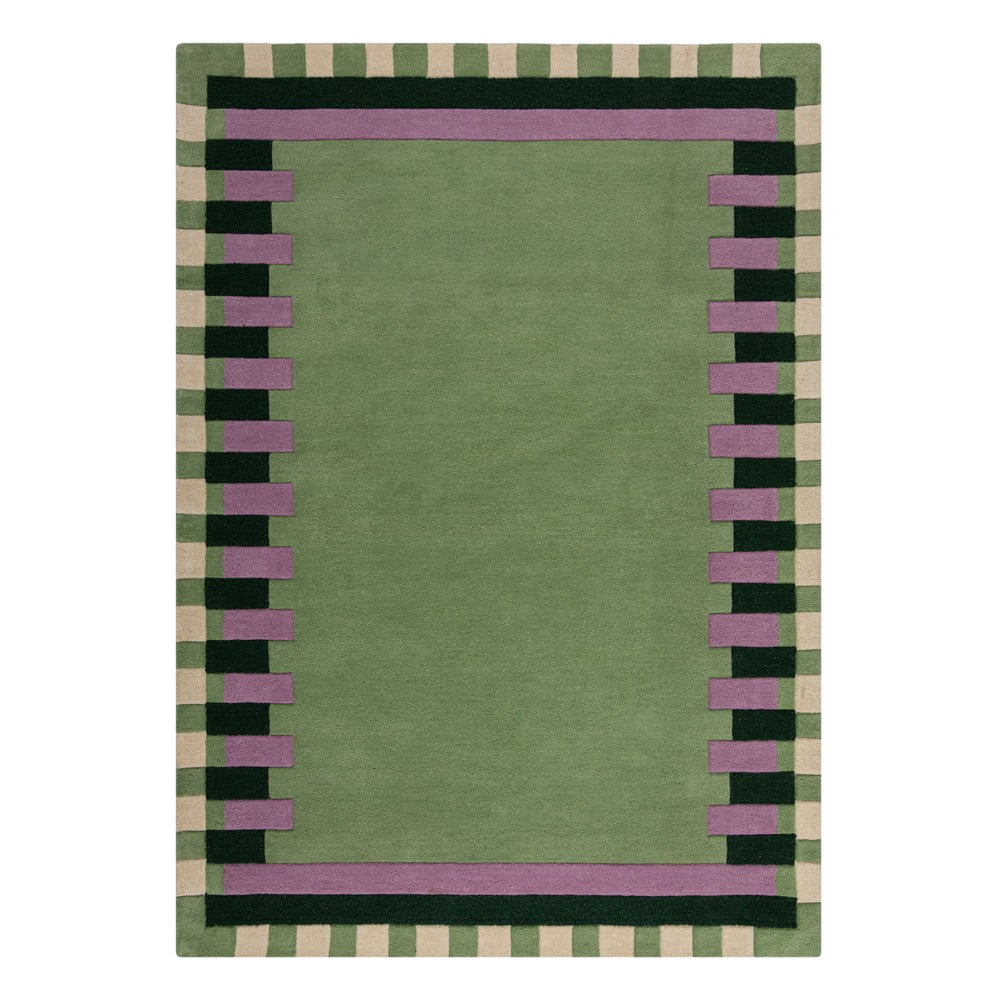 Tappeto in lana tessuta verde e viola 160x230 cm Kai Wool Border - Flair Rugs | Tappeti