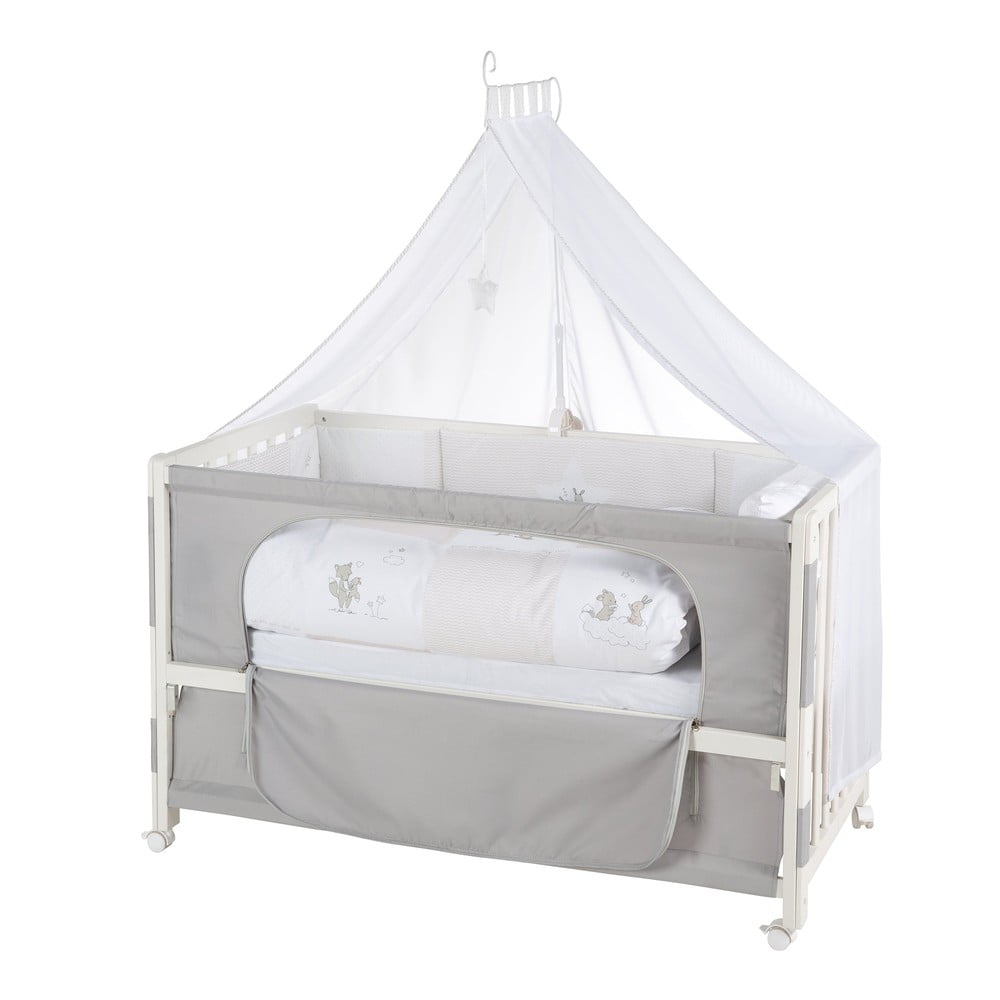 Lettino bianco/grigio con ruote 60x120 cm Fox & Bunny – Roba | Lettini