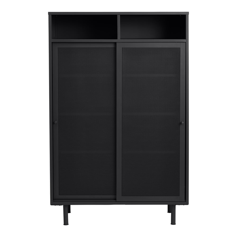 Armadietto nero in metallo con ante scorrevoli 90x140x40 cm Veep – Unique Furniture | Credenze