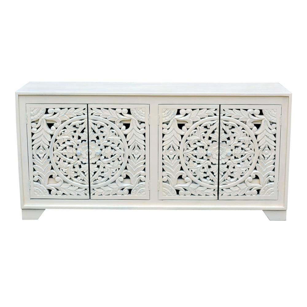 Cassettiera bassa color crema in legno di mango 85x40 cm Kalita - Støraa | Cassettiere