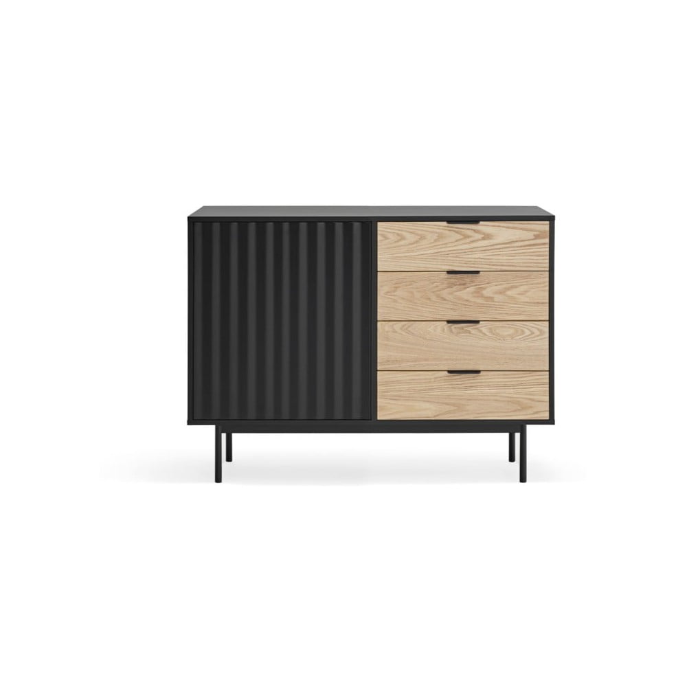 Cassettiera bassa nera effetto rovere 108x80 cm Sierra - Teulat | Cassettiere