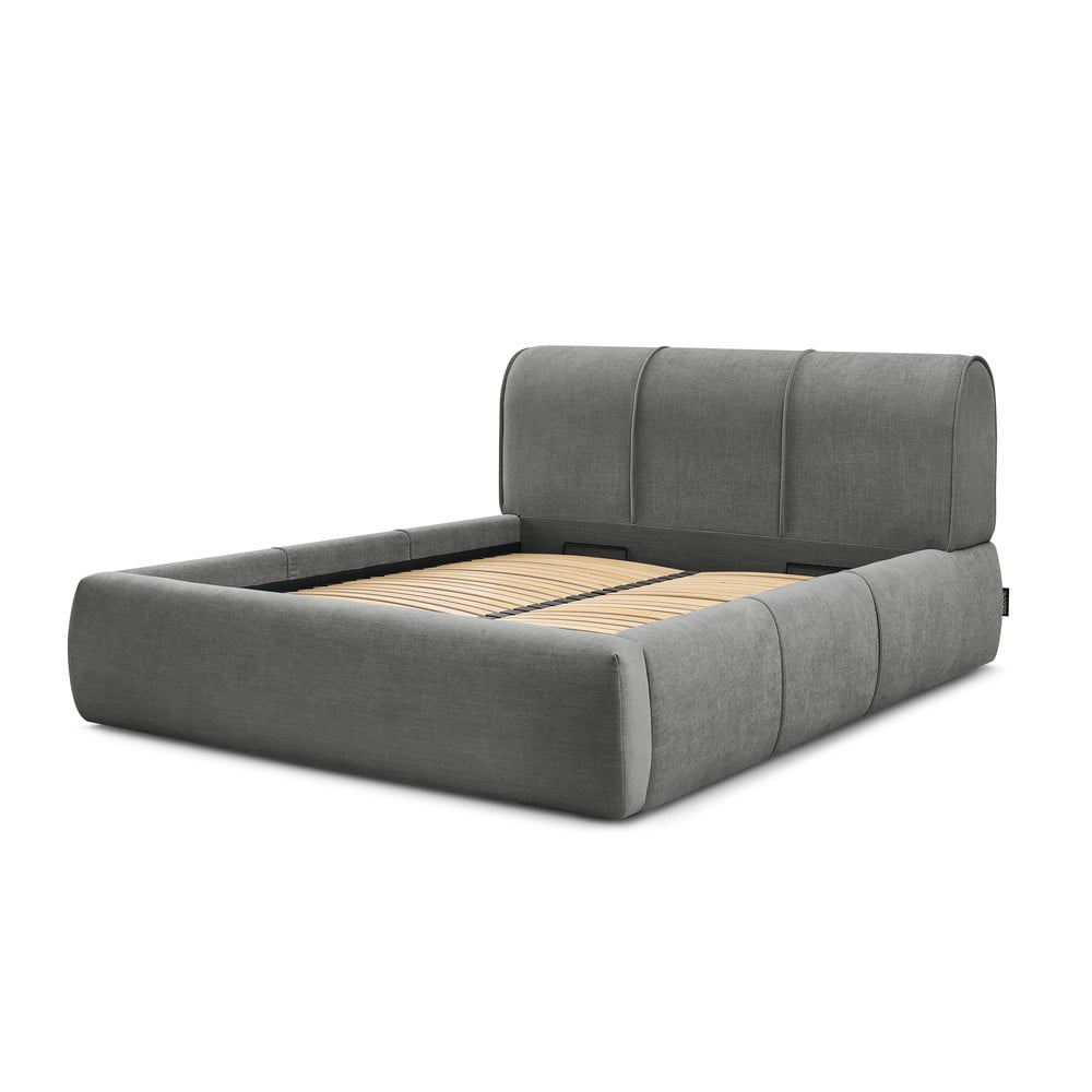 Letto matrimoniale imbottito grigio con contenitore con griglia 160x200 cm Vernon - Bobochic Paris | Letti matrimoniali