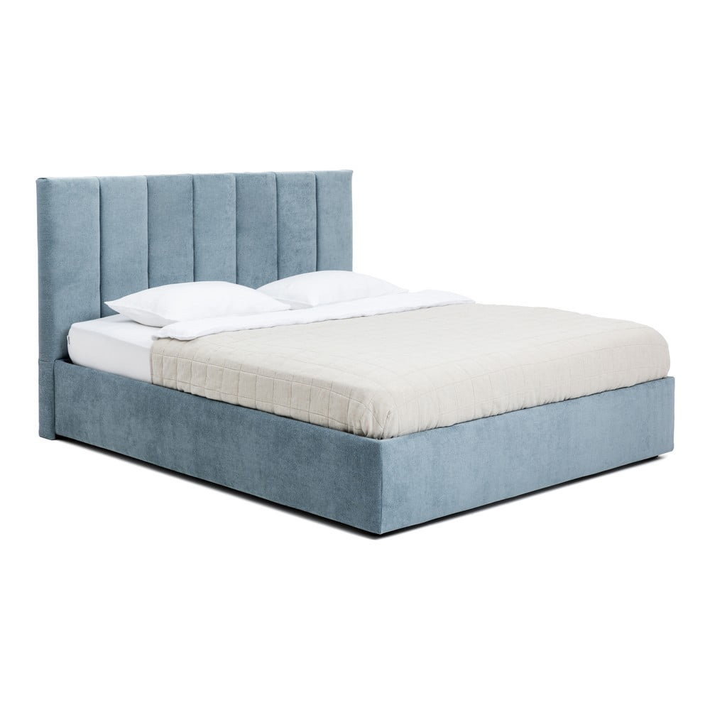 Letto matrimoniale imbottito blu con contenitore con materasso/griglia 160x200 cm Thessa Bold Line - Bonami Selection | Letti matrimoniali