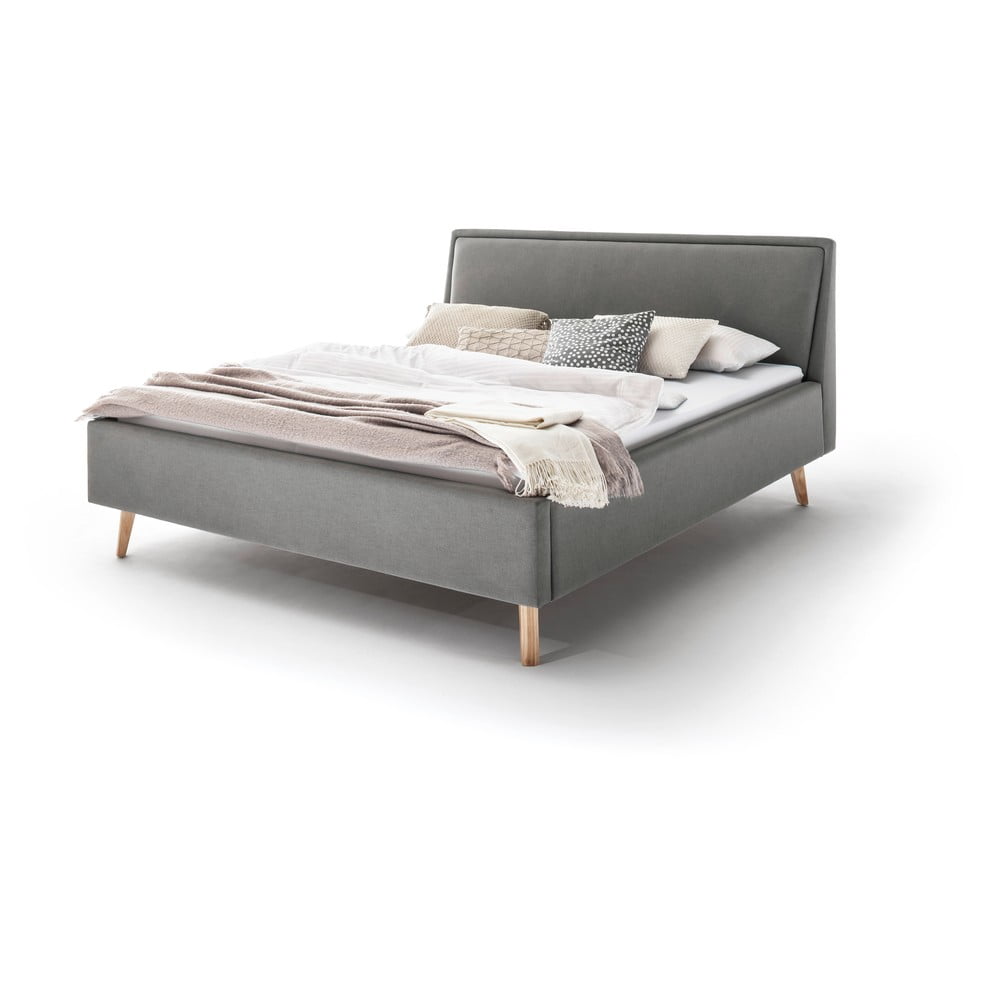 Letto matrimoniale imbottito grigio chiaro con contenitore con griglia 180x200 cm Frieda - Meise Möbel | Letti matrimoniali