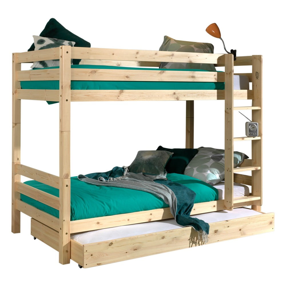 Letto a castello in legno di pino con contenitore in colore naturale PINO - Vipack | Letti per bambini
