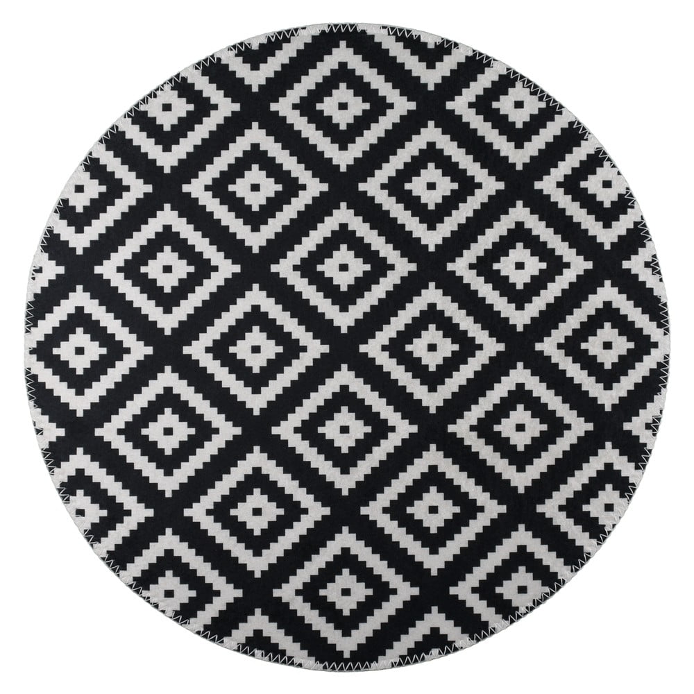 Tappeto rotondo lavabile bianco e nero ø 80 cm - Vitaus | Tappeti