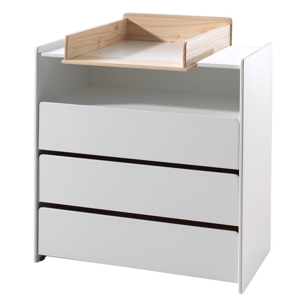Cassettiera bassa bianca per bambini in legno di pino con fasciatoio 90x106 cm KIDDY - Vipack | Cassettiere per bambini