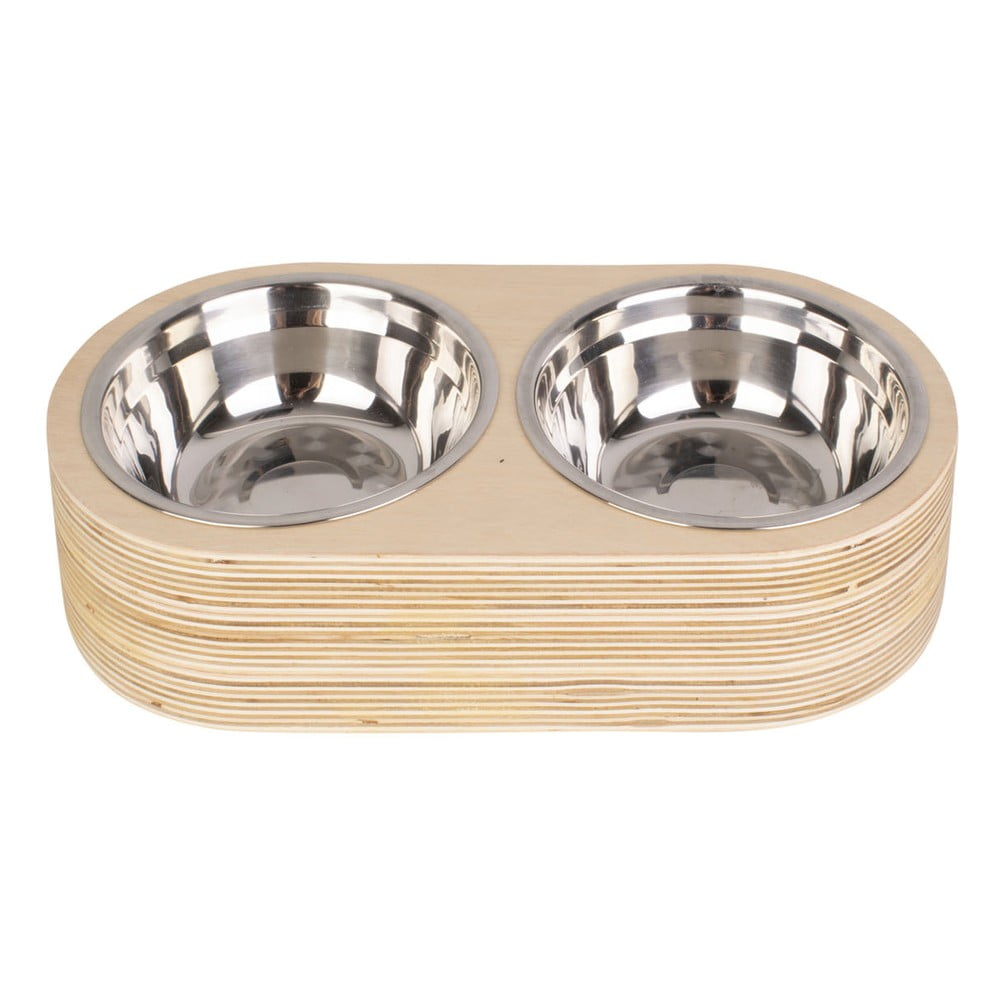 Set di 2 ciotole in metallo con base in legno chiaro Pet, larghezza 18 cm Dinner Time - PT LIVING | Ciotole per cani e gatti