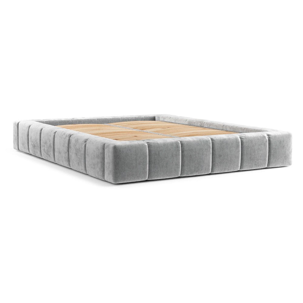 Letto matrimoniale imbottito grigio chiaro con spazio contenitivo e rete 200x200 cm Aruba L - Maison de Rêve | Letti matrimoniali