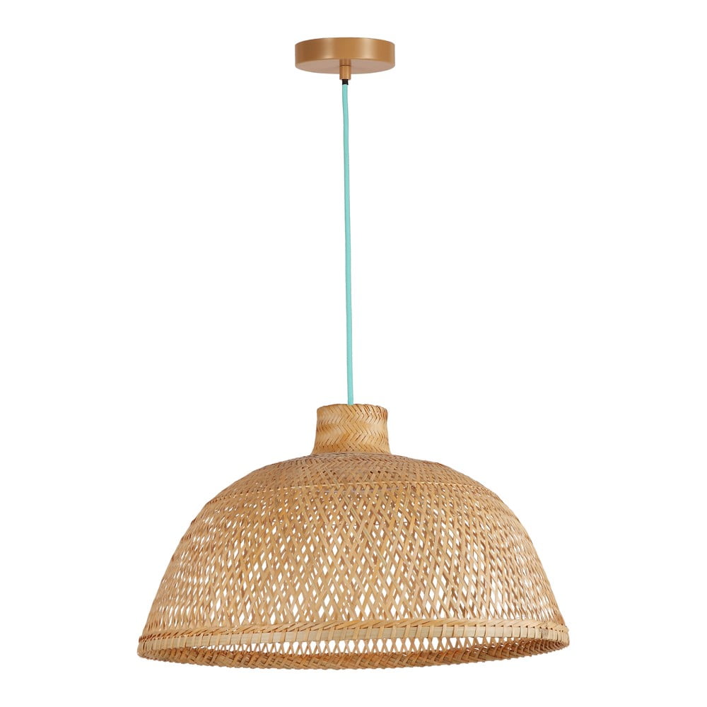 Lampada a sospensione in colore turchese-naturale con paralume in bambù ø 52 cm - SULION | Lampadari