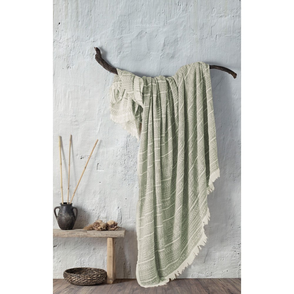 Copriletto in mussola verde per letto matrimoniale 220x240 cm Etno - Mijolnir | Copriletti