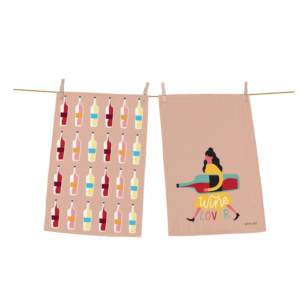 Set di 2 asciugamani da cucina in cotone, 70 x 50 cm Wine Lover - Butter Kings | Asciugamani da cucina