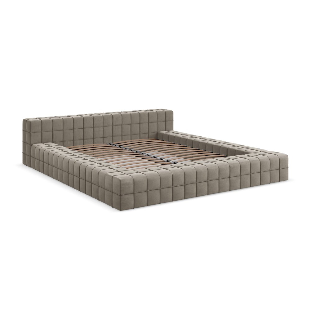 Letto matrimoniale imbottito tortora con griglia 160x200 cm Akela - Makamii | Letti matrimoniali