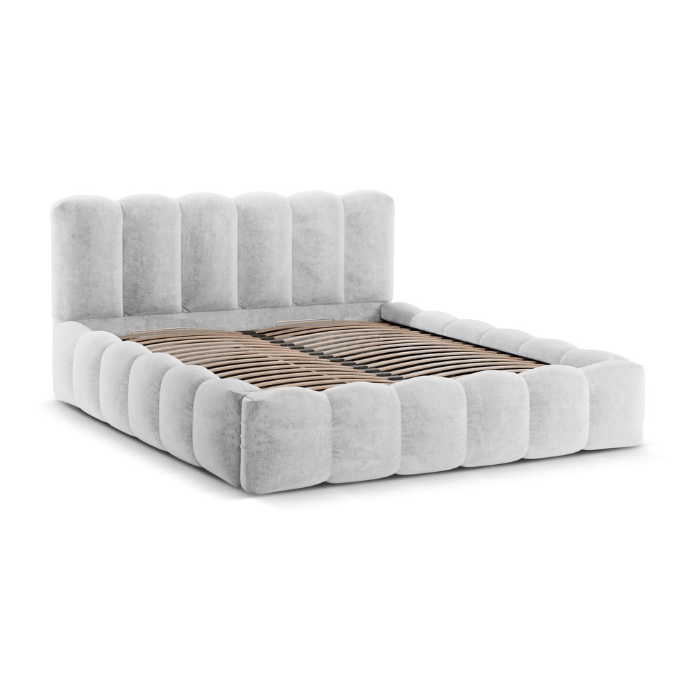 Letto matrimoniale imbottito grigio chiaro con spazio contenitivo e rete 160x200 cm Lupine - Micadoni Home | Letti matrimoniali