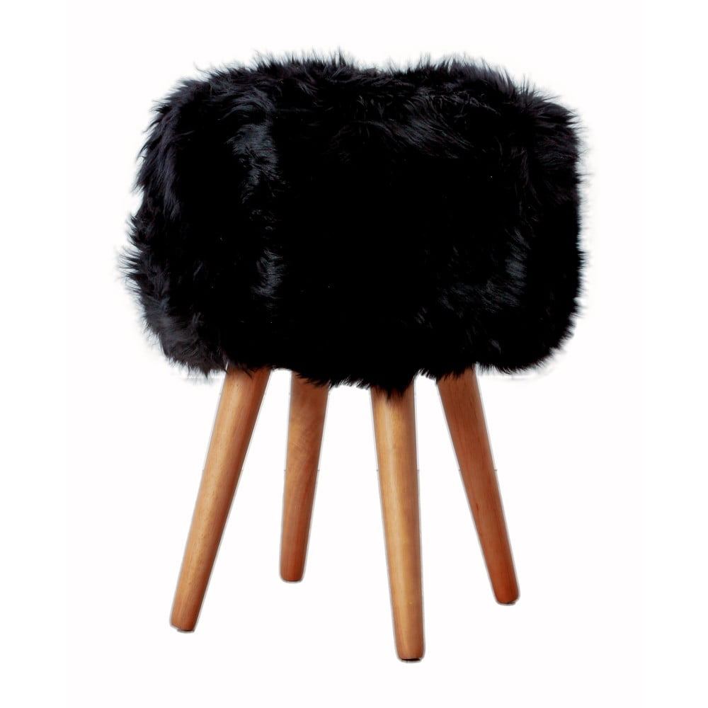 Sedia con seduta in pelle di pecora nera , ⌀ 30 cm - Native Natural | Sgabelli