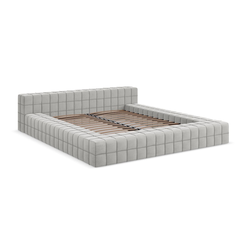 Letto matrimoniale imbottito grigio chiaro con griglia 160x200 cm Akela - Makamii | Letti matrimoniali