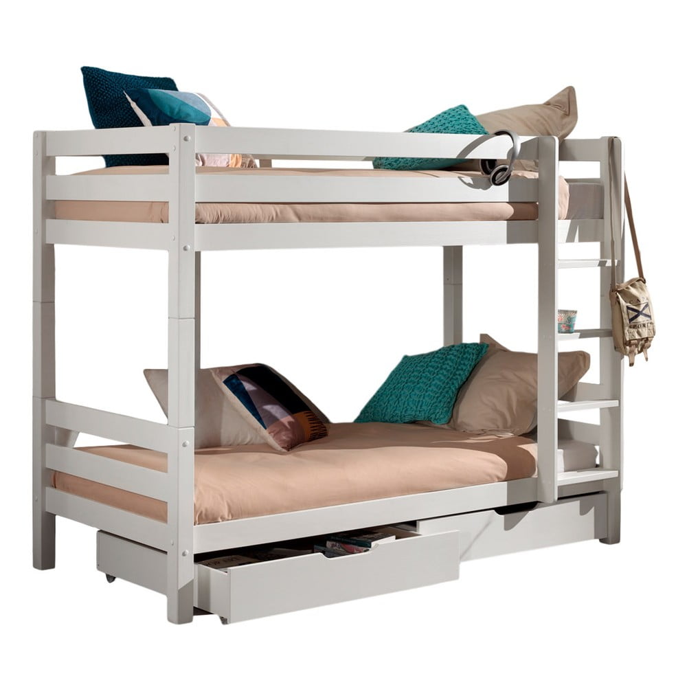 Letto a castello bianco in legno di pino con spazio di archiviazione PINO - Vipack | Letti per bambini