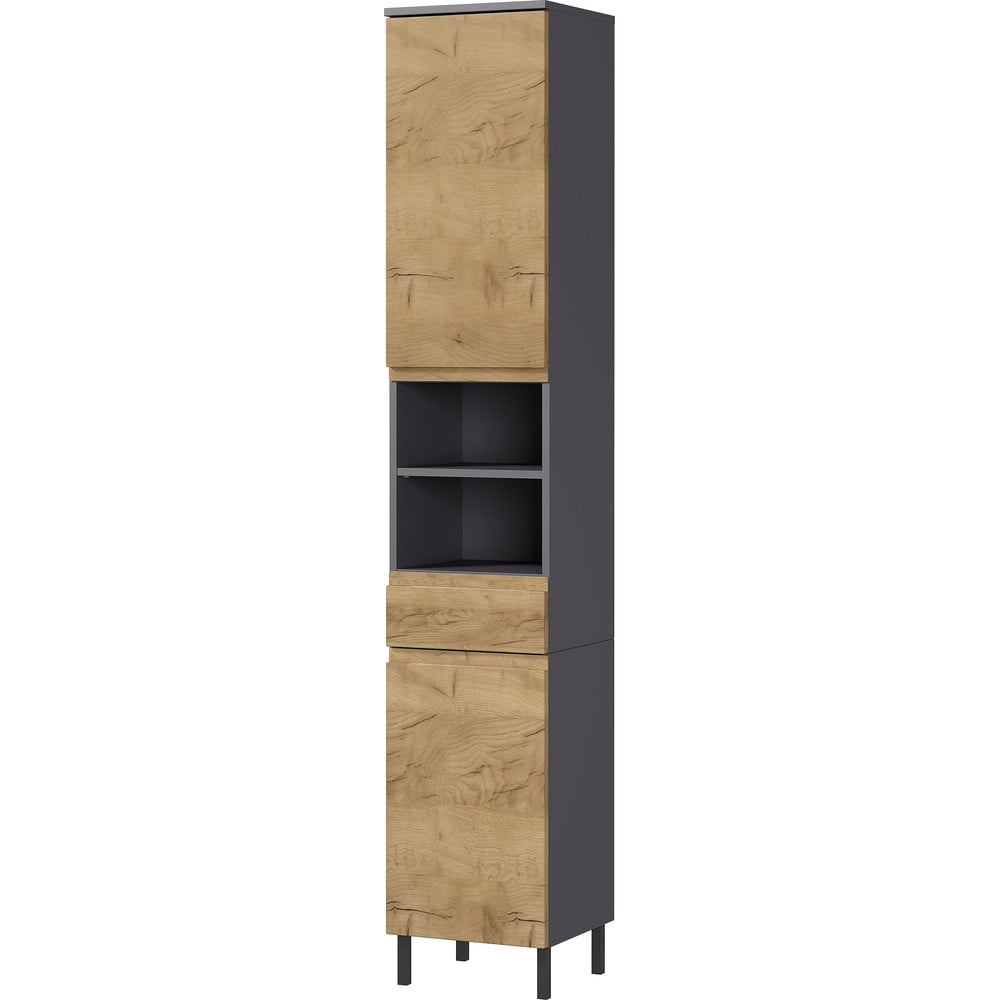 Mobile bagno alto grigio scuro in rovere decorato 34x190 cm Salinas - Germania | Armadietti e mobili da bagno