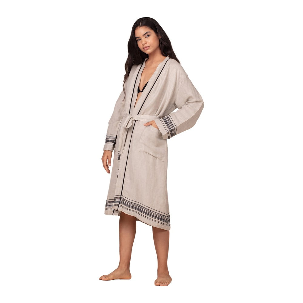 Vestaglia da donna beige in misto lino e cotone, taglia S/M Marl - Foutastic | Accappatoi