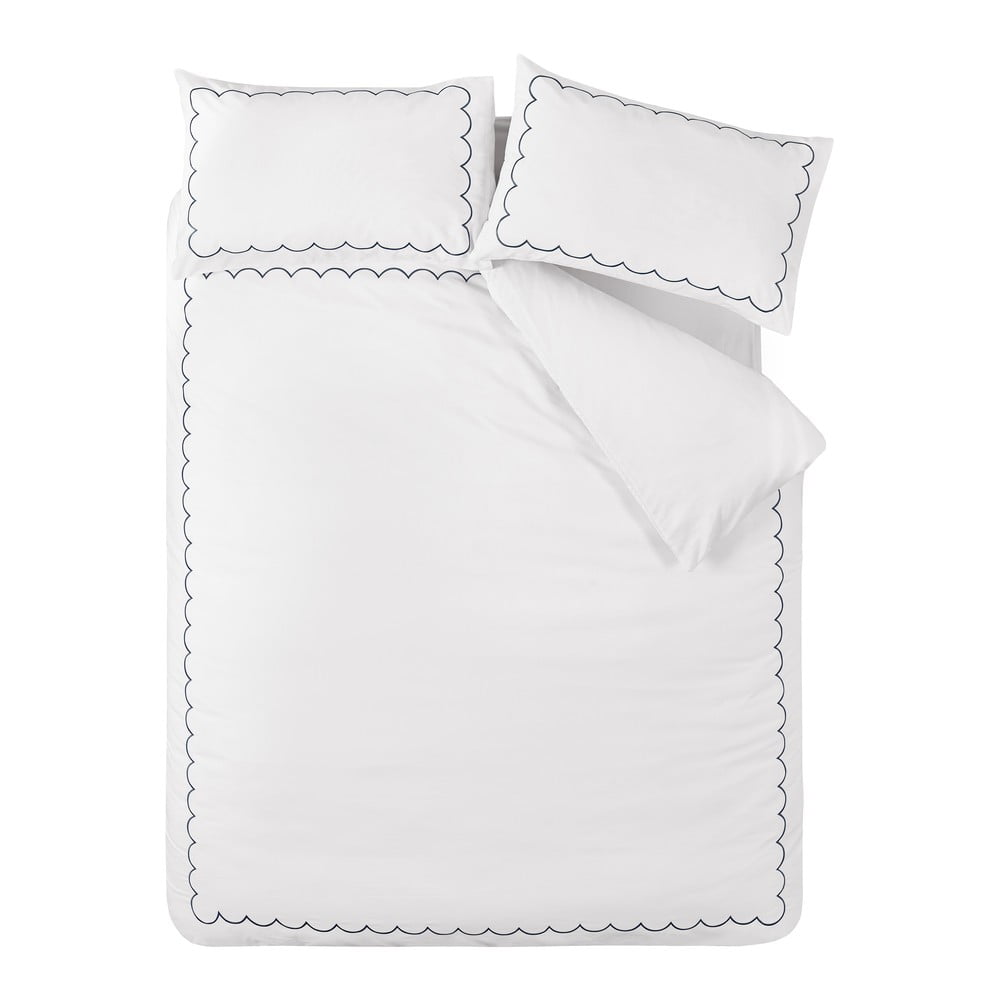 Biancheria da letto bianca/blu per letto matrimoniale/per letto esteso 230x220 cm Scallop Border – Catherine Lansfield | Biancheria da letto