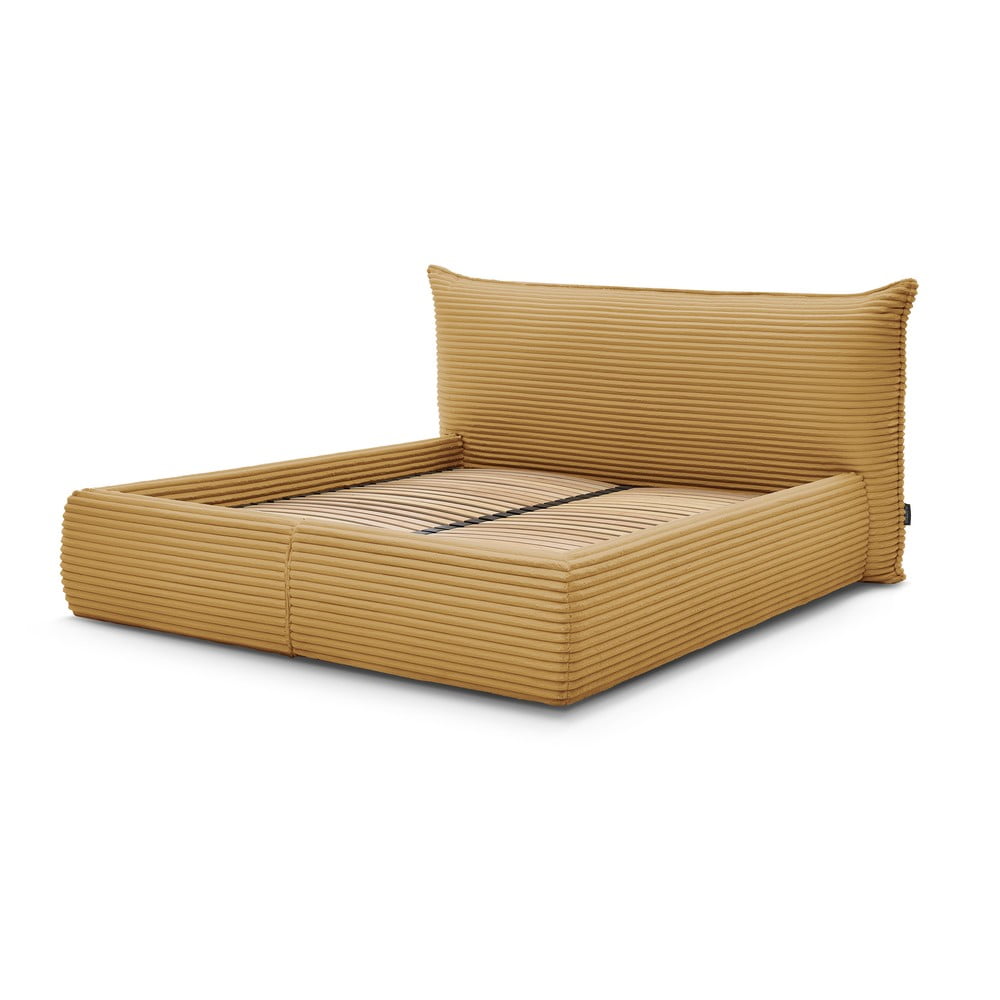 Letto matrimoniale giallo imbottito con spazio contenitivo con griglia inclusa 160x200 cm Jade – Bobochic Paris | Letti matrimoniali