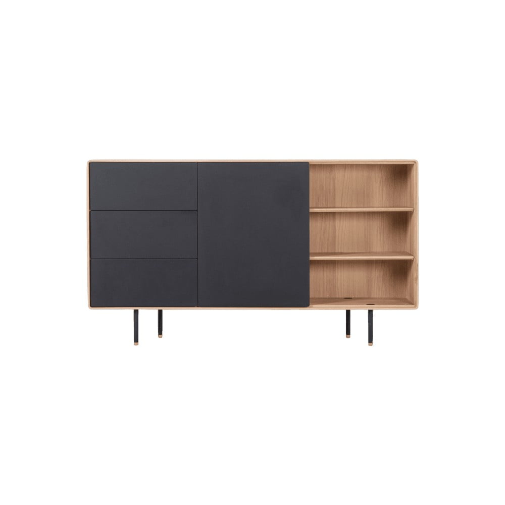 Cassettiera nero-color legno natural in legno di quercia 176x100 cm Fina - Gazzda | Cassettiere