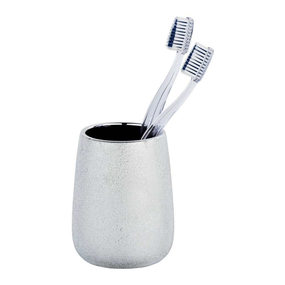 Bicchiere per spazzolino da denti in ceramica color argento Glimma - Wenko | Portaspazzolini